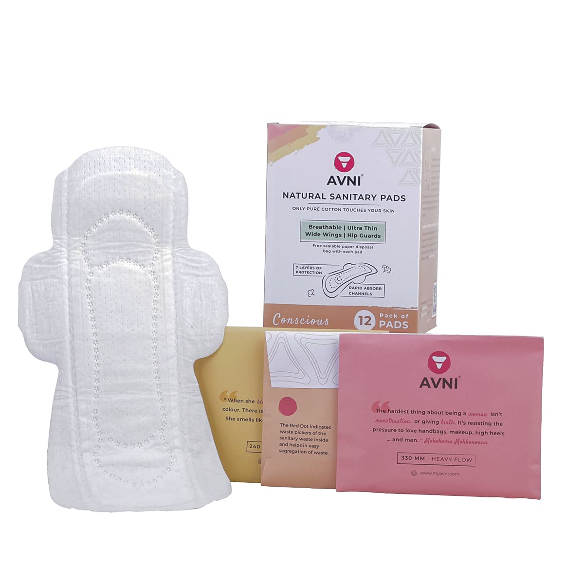 Avni Natural Ultra - Thin Rash Free Cotton Sanitary Pads - 12 pads | Suitable For Normal-Sensitive Skin for Women