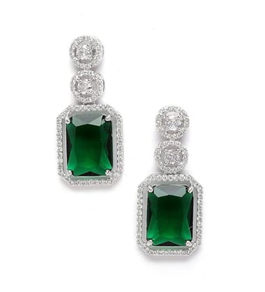 Generic Women's Brass Silver Plated Drop Earrings (Green)-PID66251 Generic Women's Brass Silver Plated Drop Earrings (Green)-PID66251