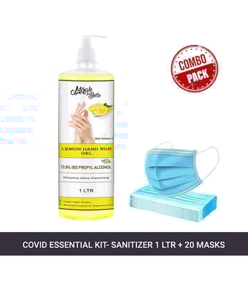Mirah Belle Lemon Hand Sanitizer Gel 1000ml & 20 Face Masks Sanitizers 1000 mL Pack of 1