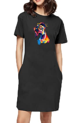 T-shirt Dress With Pockets - Tilted Head Rainbow Dog (6 Colours) (Slim Fit)