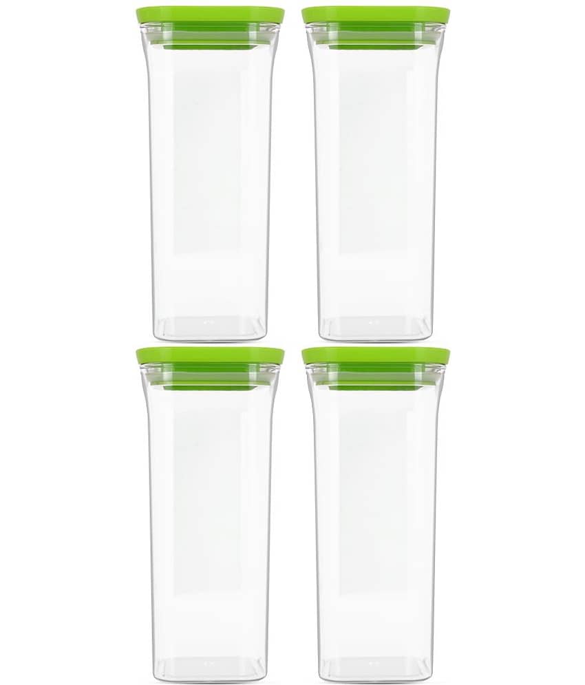 HomePro - Square Container | Airtight | Silicone Cap | Green | Plastic Utility Container | Set of 4 - 1500 ml