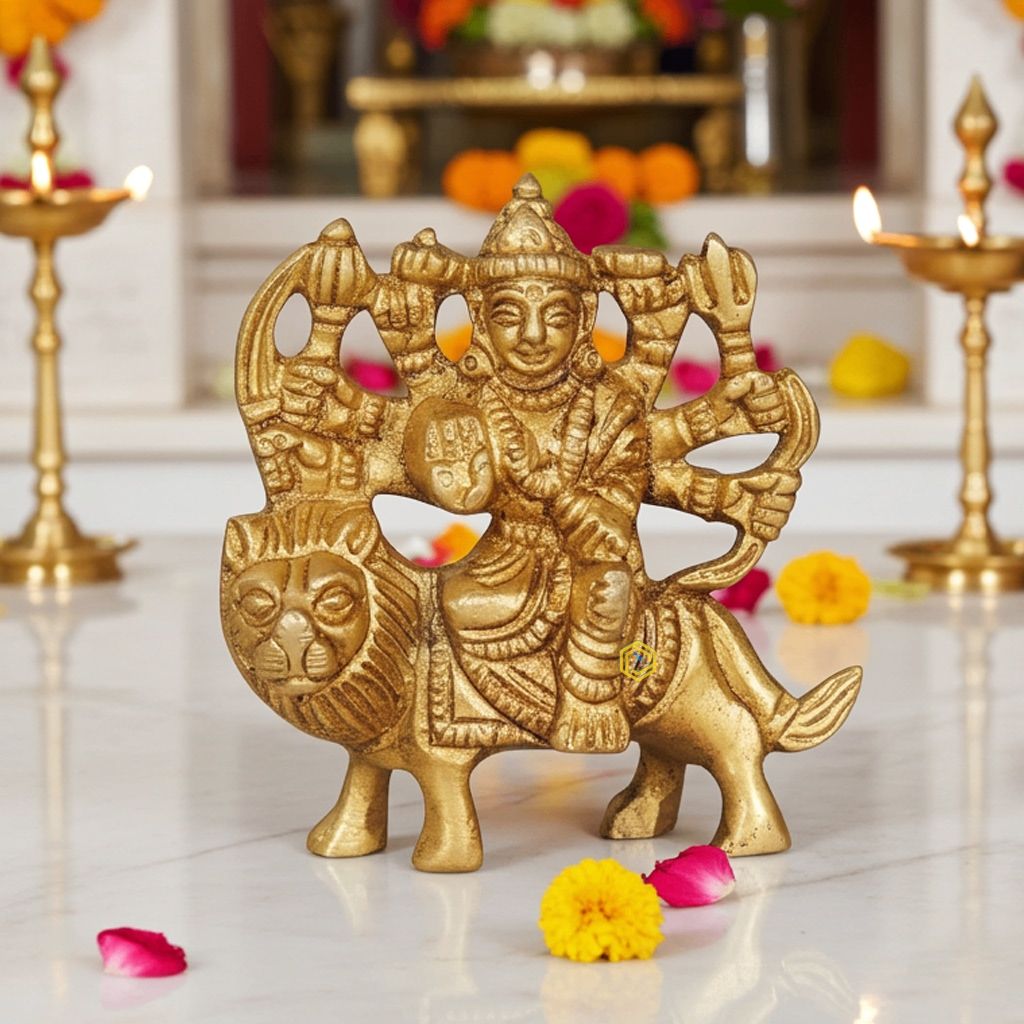 Brass Durga Ji God Idol - Divine Energy Statue for Home Temple, Height : 2.1 Inch (BSMAS1272 C)