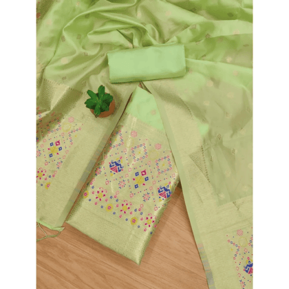 Generic Women's Banarasi Silk Printed Unstitched Salwar Suit Material With Dupatta (Pista, 3Mtrs)