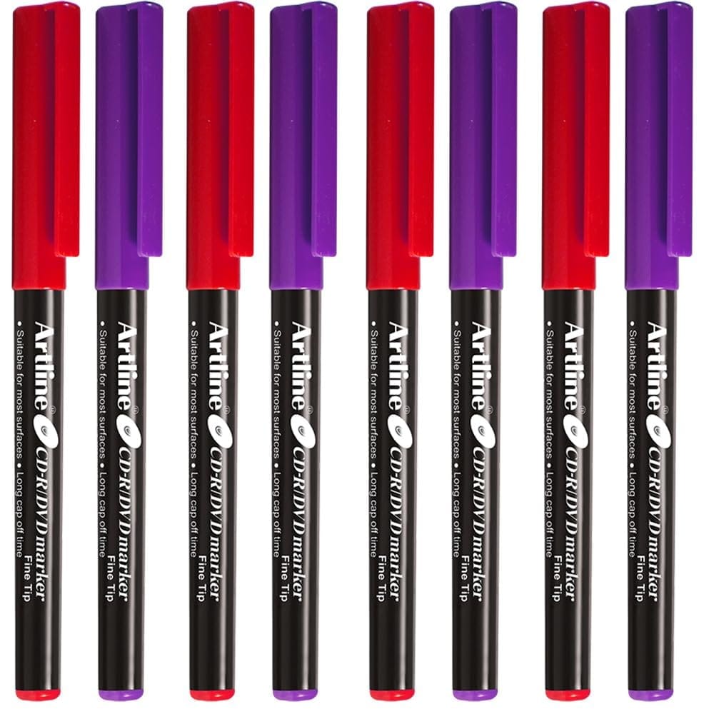 Artline CDR/DVD Marker Red Pack of 10 X 3 Packs, Purple Pack of 10 X 2 Packs (50 DVD's Markers) | On Multiple Surface: Metal, Plastic/OHP, Glass/Porcelain & Carton