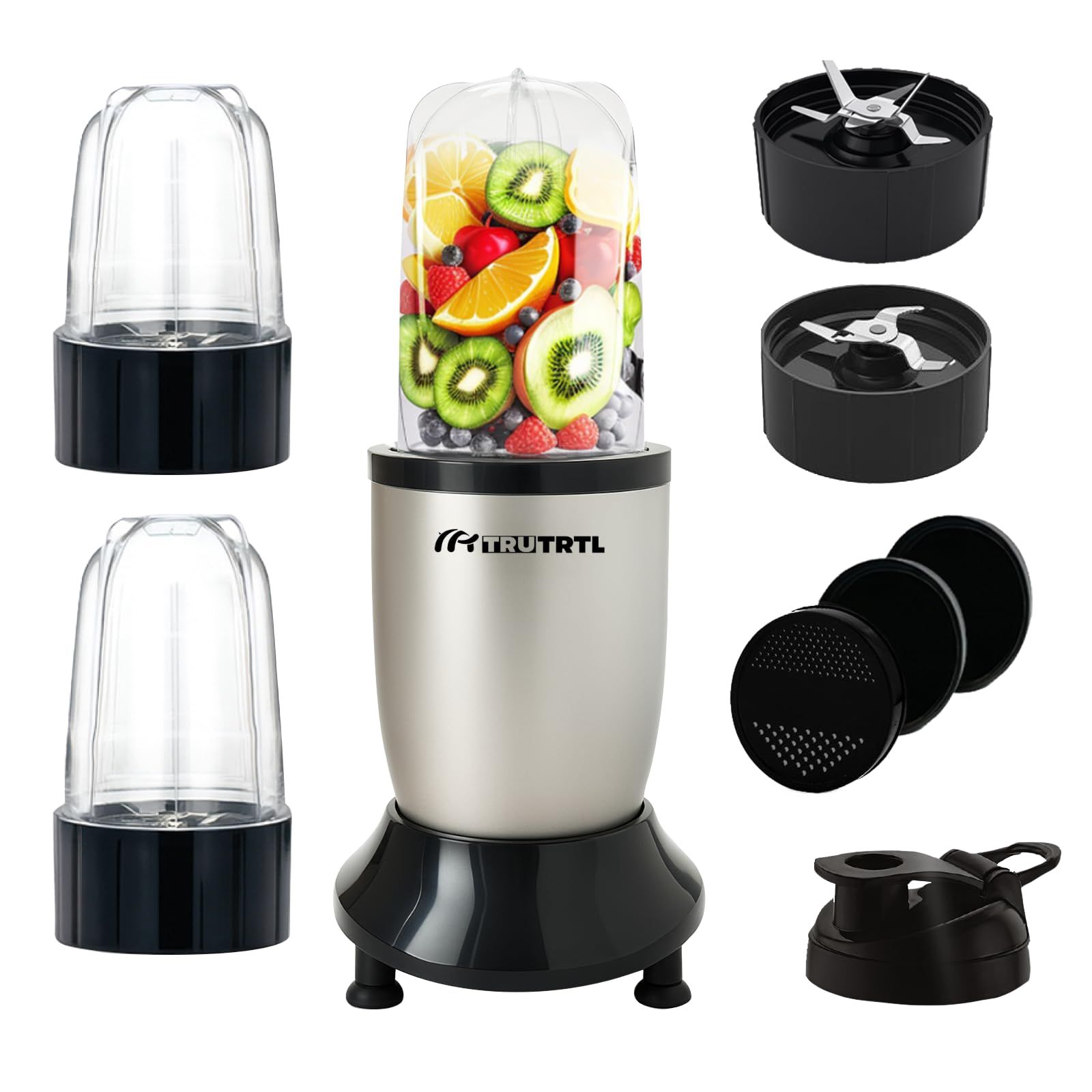 Mr. TRU Nutri Insta Mixer Grinder for Home and Kitchen | Masala, Chutney & Smoothie Maker | 500W (3 Jars & 2 Blades, Silver) with Sipper Cap | 2 Years Warranty | Perfect for Gifting Mr. TRU Nutri Insta Mixer Grinder for Home and Kitchen | Masala, Chutney