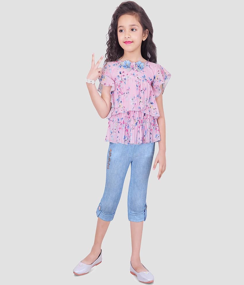 Cherry Tree Pack of 1 Girls Cotton Blend Top With Capris ( Pink )