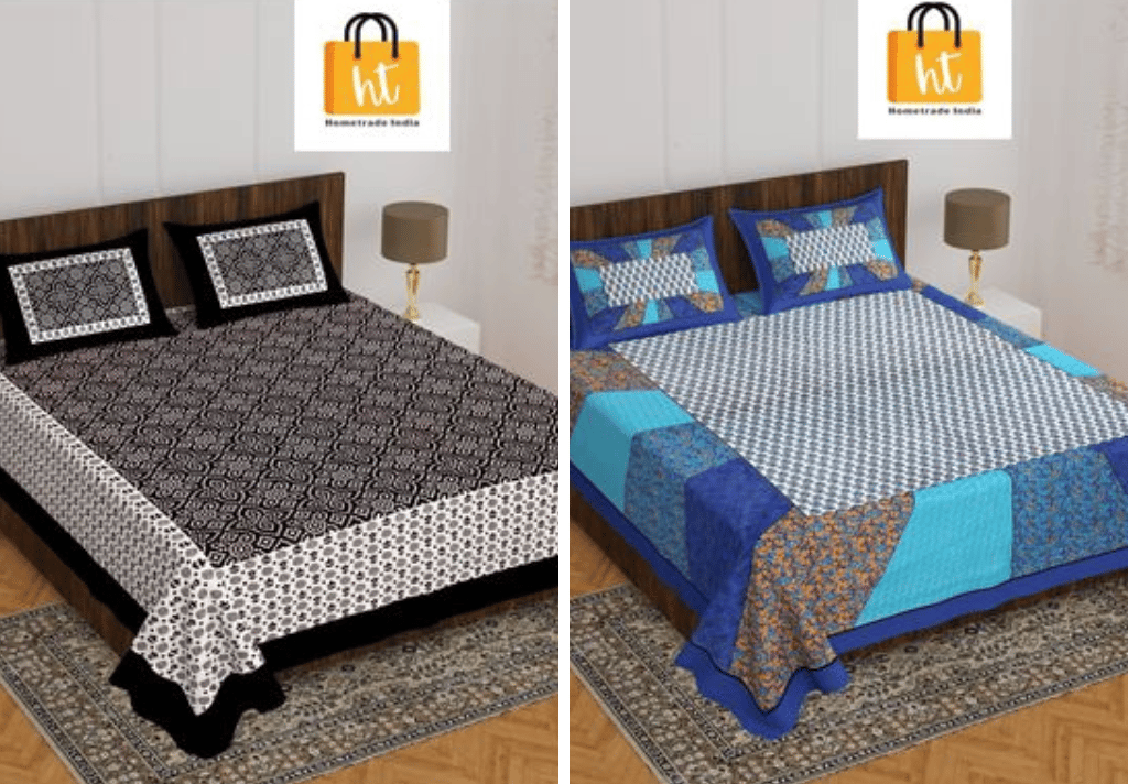 2201-Hometrade India- Standard Double Size (90*100 in )-Combo Jaipuri Double bedsheet With Matching Pillow Cover