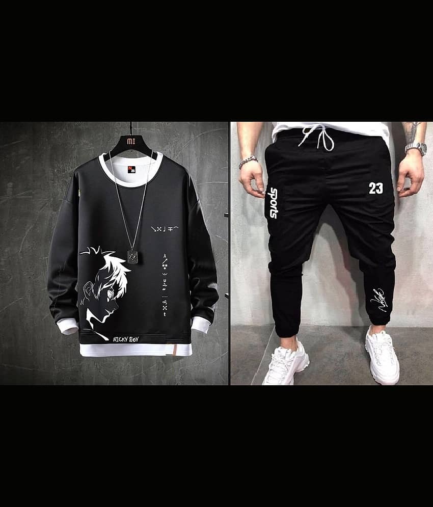 Lieo Trend Black Cotton Blend Regular Fit Men's Tracksuit ( Pack of 1 )