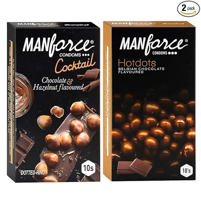 Manforce Premium Condoms (Hotdots Belgian Chocolate with Bigger Dots & Cocktail Chocolate + Hazelnut with Dotted Rings) Combo - 10s (Pack of 2)
