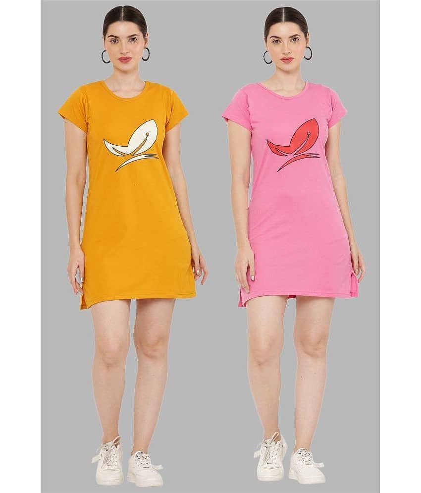 PREEGO - Pink Cotton Blend Women's Nightwear Night T-Shirt ( Pack of 2 )