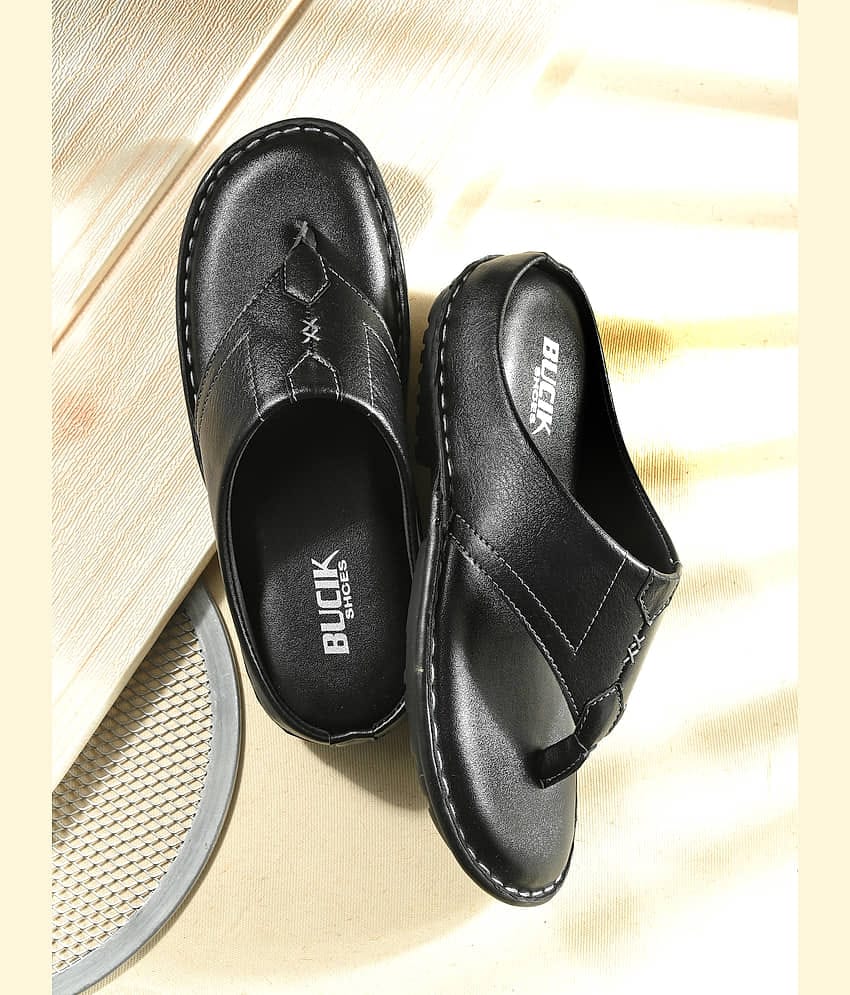 BUCIK SHOES Black Men's Leather Slipper