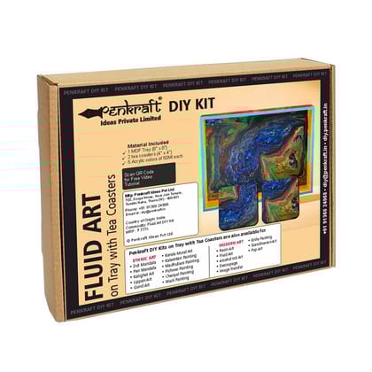 Fluid Art on MDF Tray with Square Tea coaster DIY Kit by Penkraft