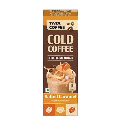 Tata Coffee Cold Coffee, Liquid Concentrate, 5 Sachets Brown, Salted Caramel, Deliciously Rich & Creamy, Café-style, Easy to make, 3 Step Brew, No Equipment Needed Tata Coffee Cold Coffee, Liquid Concentrate, 5 Sachets Brown, Salted Caramel, Deliciously Rich & Creamy, Café-style, Easy to make, 3 Step Brew, No Equipment Needed
