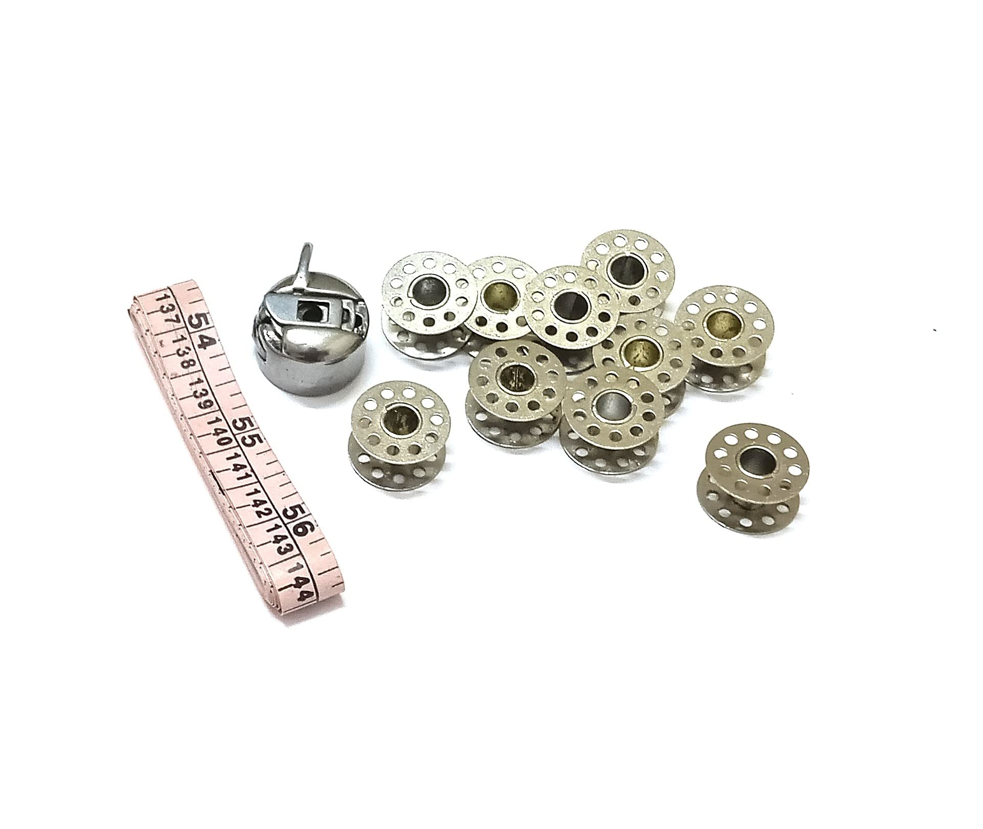 Nawani Pack of 10 Metal bobbins for Sewing Machine and 1 Bobbin and 1 Inch Tape.