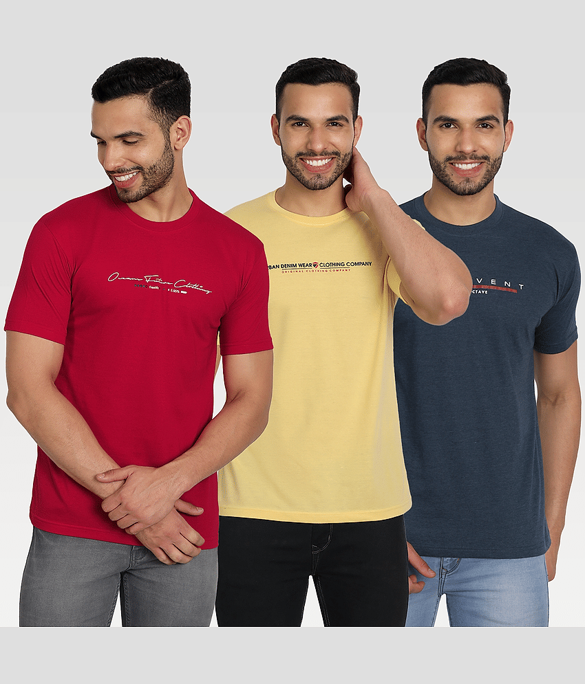 Zeffit Pack of 3 Cotton Blend Regular Fit Men's T-Shirt ( Multicolor )
