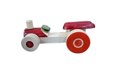 Vintage Wooden Race Car Toy, Red and White, Classic Design with Moving Wheels