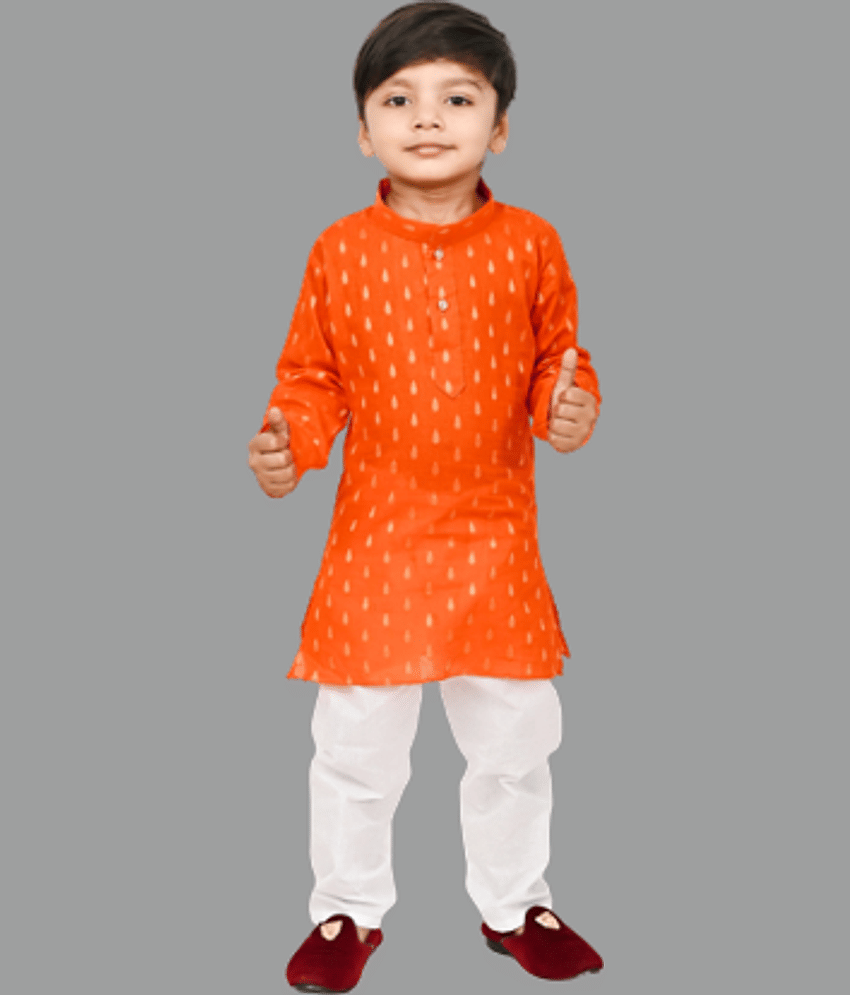 JCT DRESSES Boys Cotton Abstract - Pattern Kurta Pant Set ( Orange , Pack of 1 )