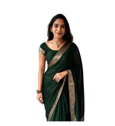 DARSHANS Women's Vichitra Silk Printed Saree With Unstitched Blouse 5.5Mtr (Green)-PID65183