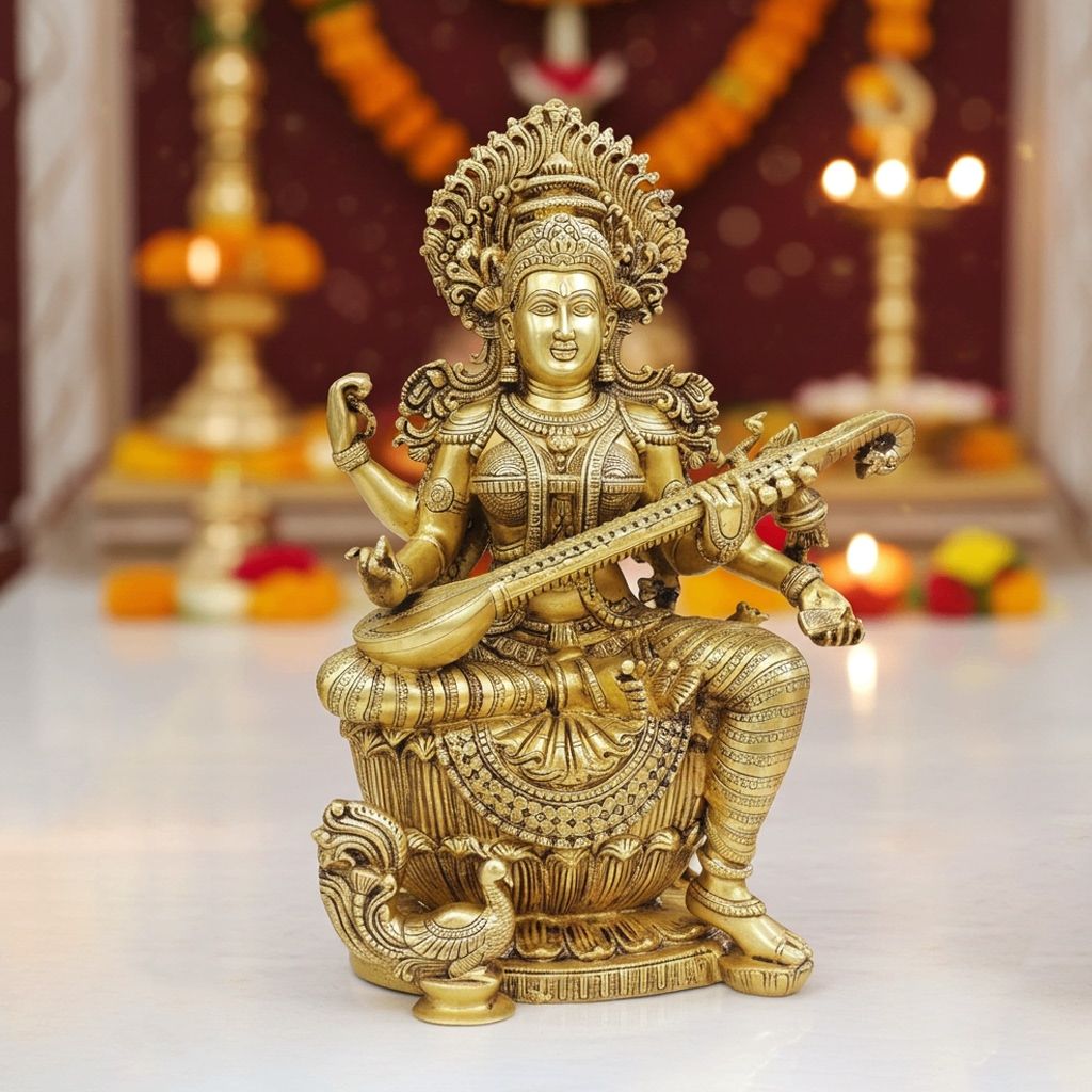Premium Brass Saraswati Murti for Home Temple, Height : 24 Inch (BSMAS1904 S)