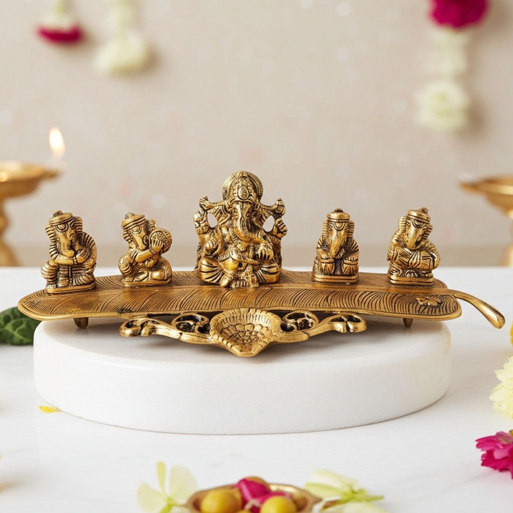 Aluminium Showpiece Musical Ganesh With Deepak Statue (ASMAS333 G)