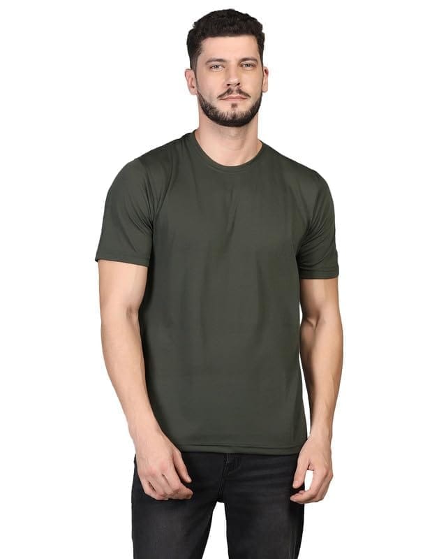 Men's Casual Half Sleeve Solid Cotton Blended Round Neck T-Shirt (D.Grey, M)-PID47109