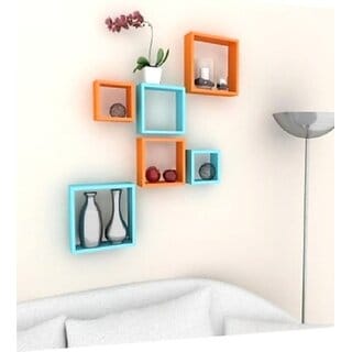 Onlinecraft Room Wall Decor Wooden Wall Shelf (Number Of Shelves - 6, Blue, Orange, Multicolor)
