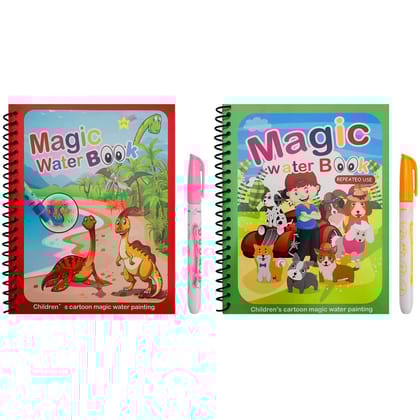 REZNOR Quick Dry Re-Usable Magic Coloring Water Book Doodle with Magic Pen Painting Board for Children Education Drawing Pad (Random Design) (Pack of 2)