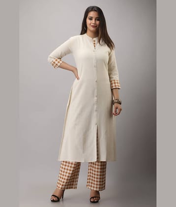 MAUKA Cotton Checks Kurti With Palazzo Women's Stitched Salwar Suit - White ( Pack of 1 )