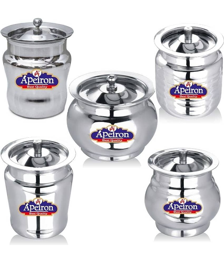 APEIRON Ghee pot Steel Silver Food Container ( Set of 5 )
