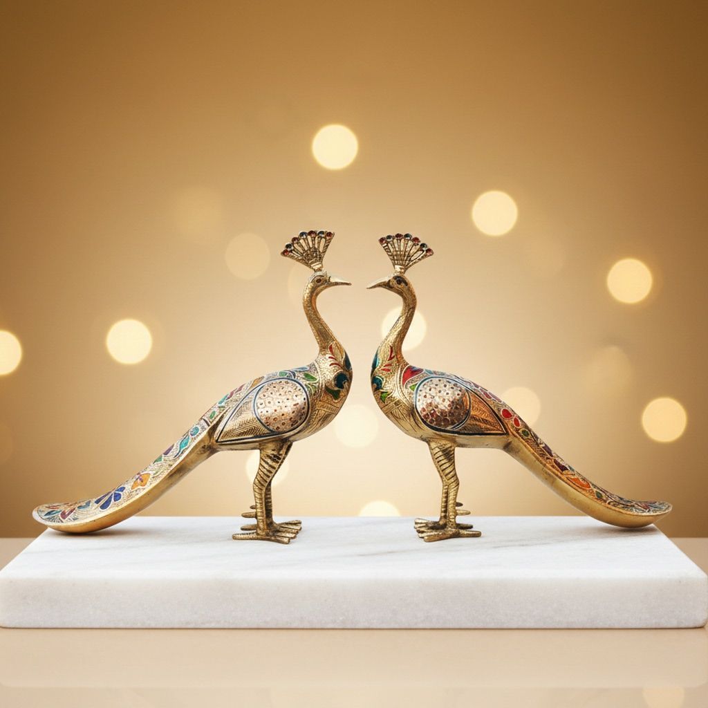 Indian Art Brass Peacock Pair Statue – Decorative Showpiece, Height : 13 Inch (ANMAS252 D)