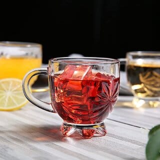 BLINKMAX Transparent Flower Design Tea Cup Coffee Cup Set of 6 Made of Crystal Clear Glass 155 ml
