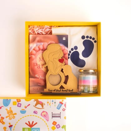 The Baby First Box Baby Shower Gift Hamper -Xxl Tshirt For Mom, Baby Theme Candle, Love At First Sight Frame, Pregnancy Book In A Gift Box,1 Count,Multicolor The Baby First Box Baby Shower Gift Hamper -Xxl Tshirt For Mom, Baby Theme Candle, Love At First Sight Frame, Pregnancy Book In A Gift Box,1 Count,Multicolor