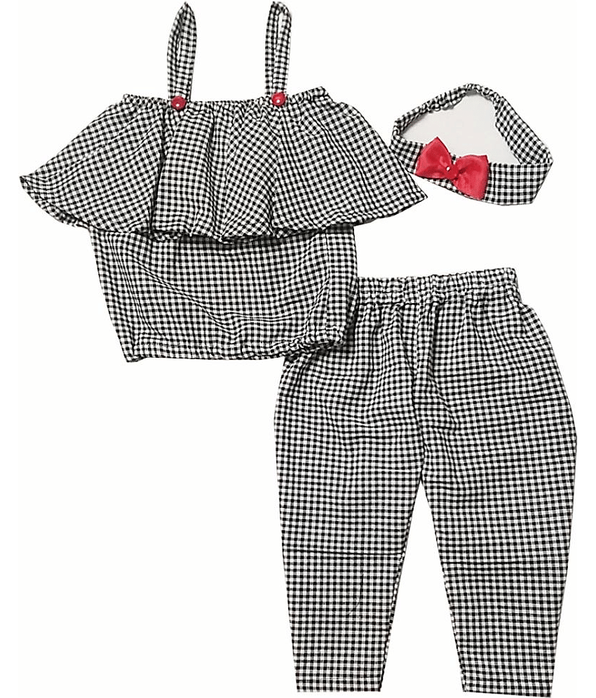 harshvardhanmart.com Pack of 3 Baby Girls 100% Cotton Shirt & Trouser ( Black & White )