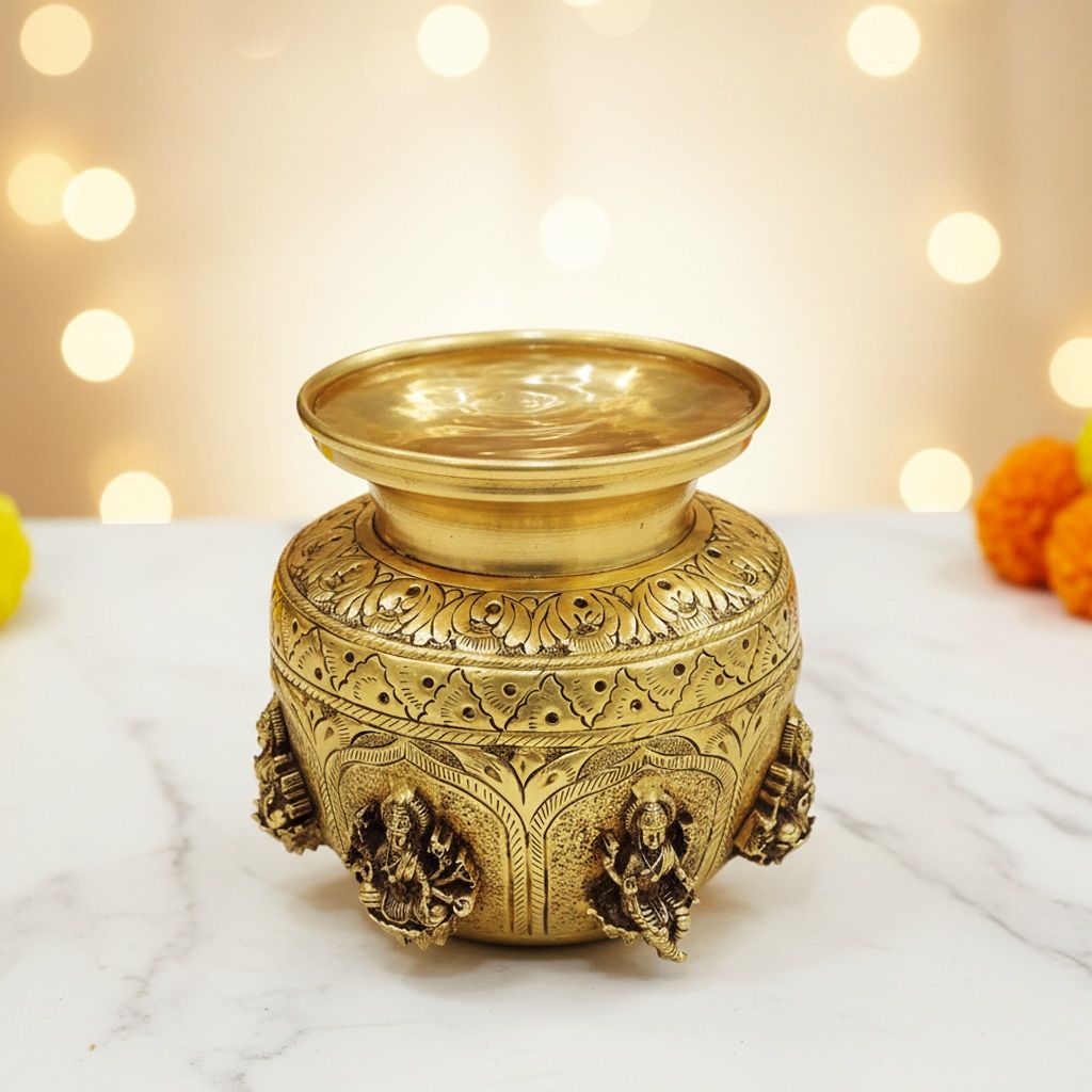 Brass Ashta Lakshmi Puja Lota | Traditional Brassware, Height : 5 Inch (BSMAS1915 C)