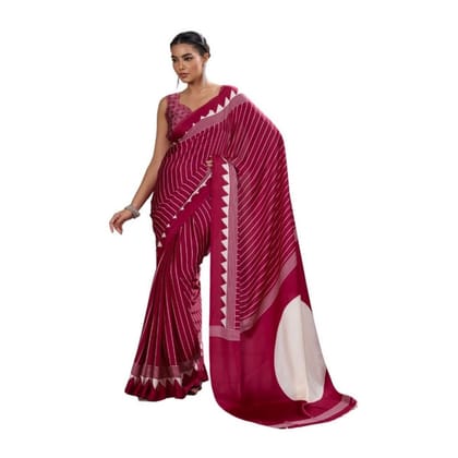 womens latin crepe printed saree with unstitched blouse 5mtr maroon pid65001