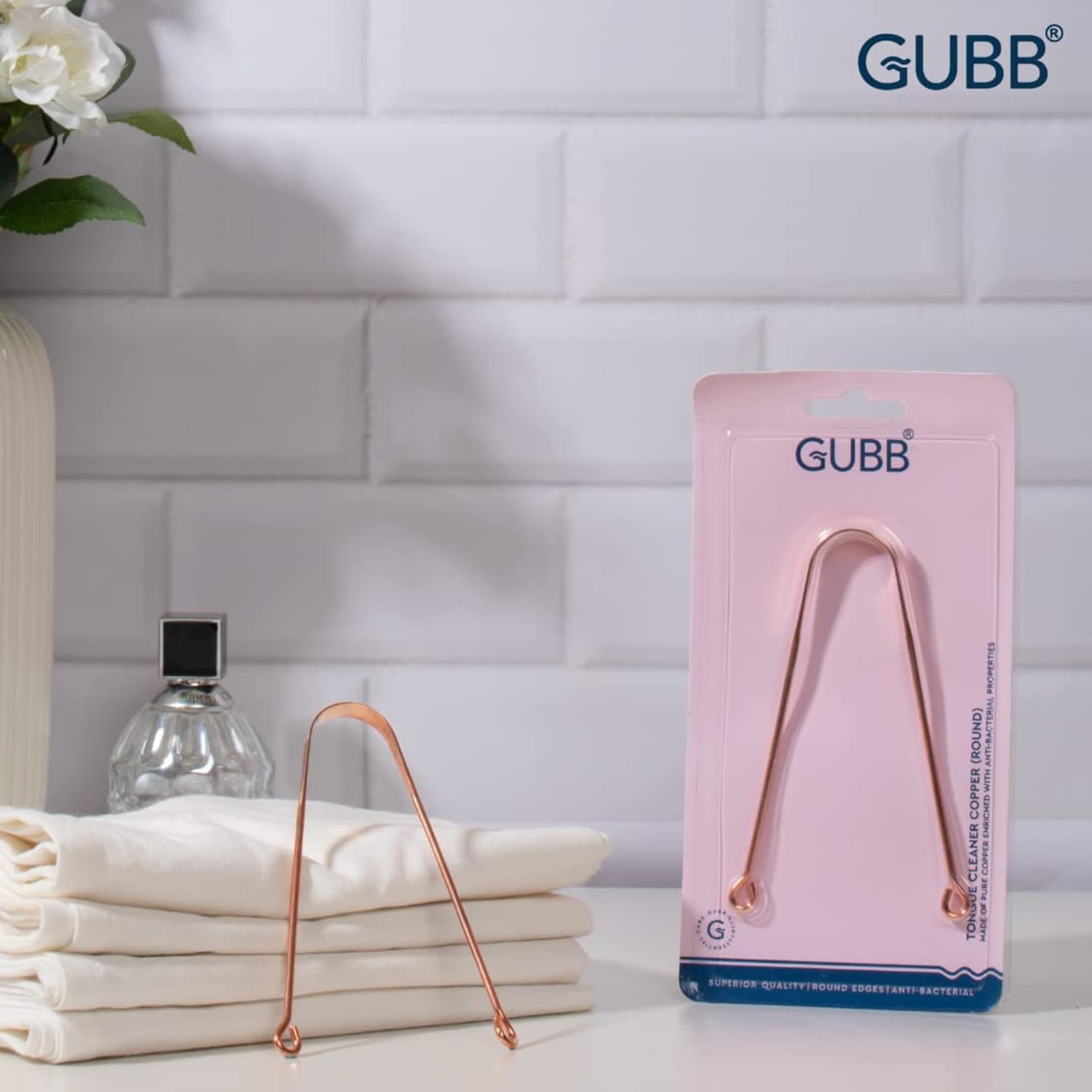 GUBB Copper Tongue Cleaner For Kids & Adults | Easy to use | Simple Design | Made up of 100% Pure Copper | Optimal for Oral Hygiene and Bad Breath Treatment | Ayurvedic Tongue Scraper For Bad Breath (