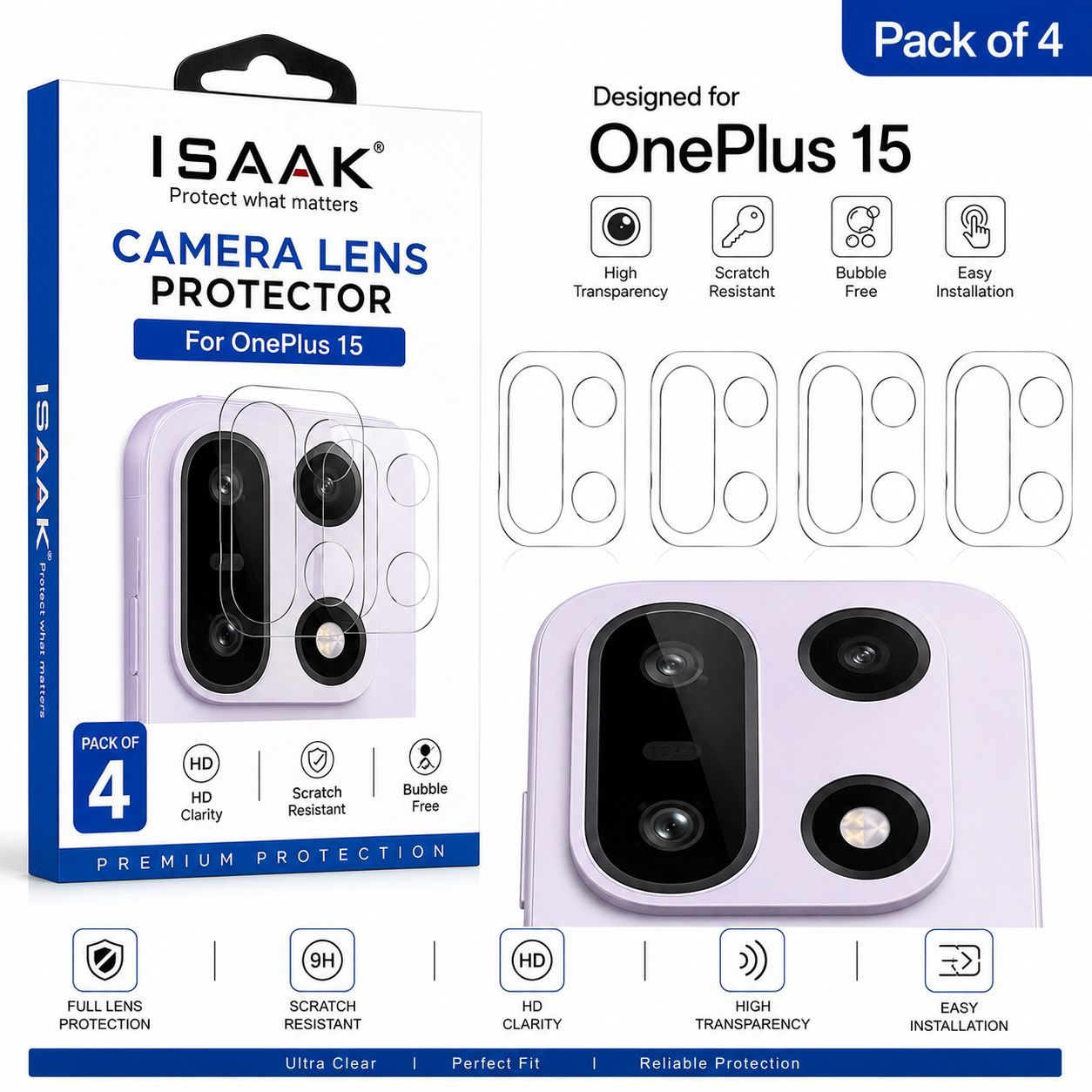 ISAAK Back Camera Lens Protector compatible for OnePlus 15 (Pack of 4)