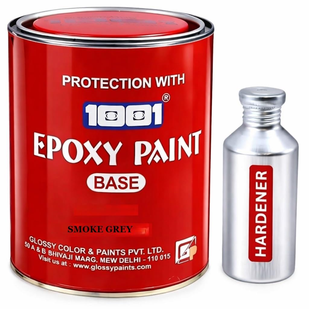 1001 Epoxy Paint HB Coating 2 Pack System | Heavy-Build Epoxy Paint for Tanks, Machinery, Kitchen, Garage Floor, Labs, Hospitals, Cemented Surfaces & More | Superior Glossy Finish Smoke Grey (1 L)