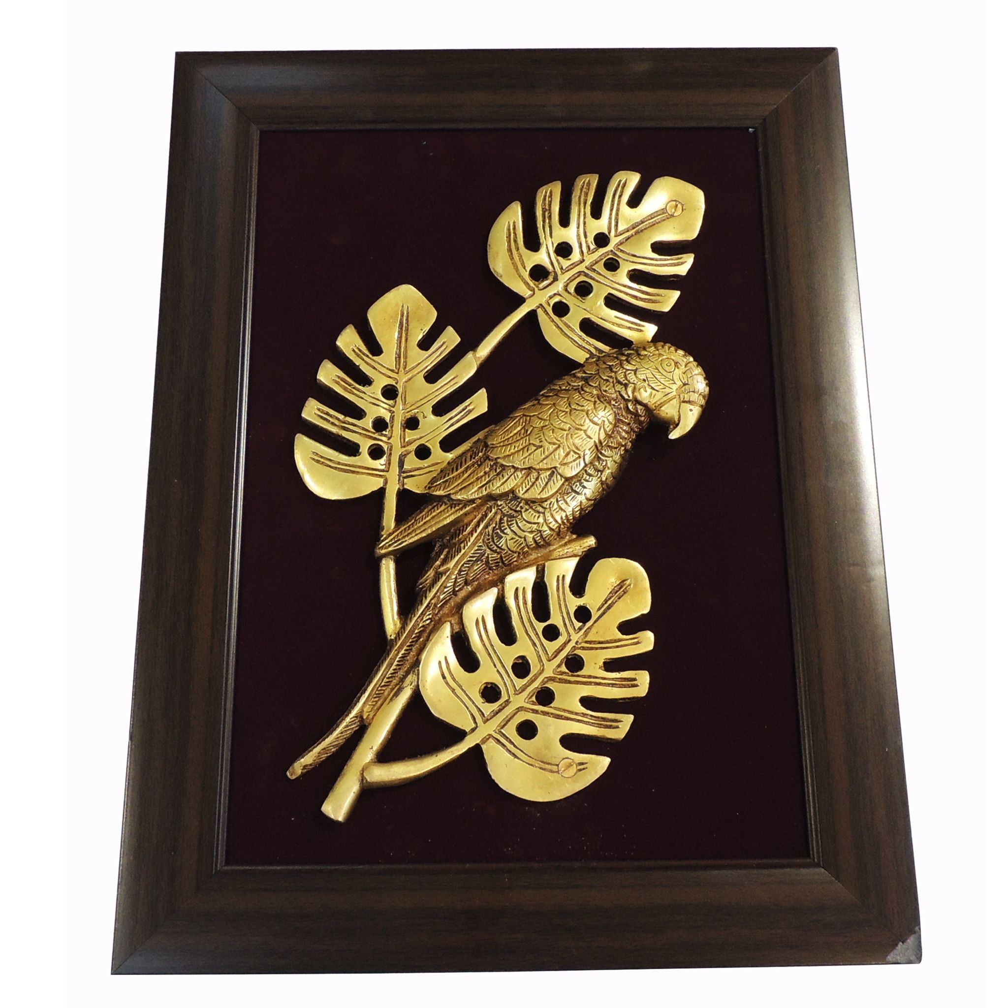 Decorative Parrot Wall Hanging With Frame Brass Bird Wall Art Home Decor, Height : 16.5 Inch (BSMAS1900 D)