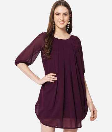 ALL WAYS YOU Women Georgette Solid Asymmetric Dress ( Purple )
