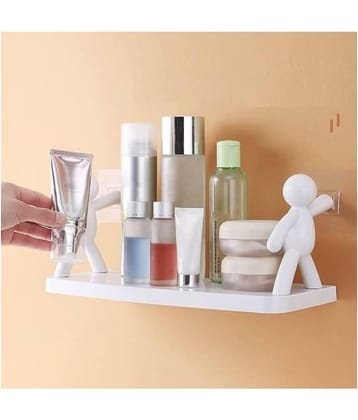 BLUE HOME AND KITCHEN Plastic Self Adhesive Wall Mounted Human Figure Plastic Bathroom Shelf White