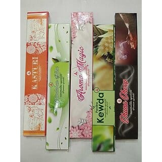 Navamallika Agarbatti Navamallika Divya Dhoopam Multi Fragnannce, Kasturi, Dhuna Dhoop, Pavitra Kewda, Aroma Magic, Vrindaban Tulsi (25, Set Of 10)