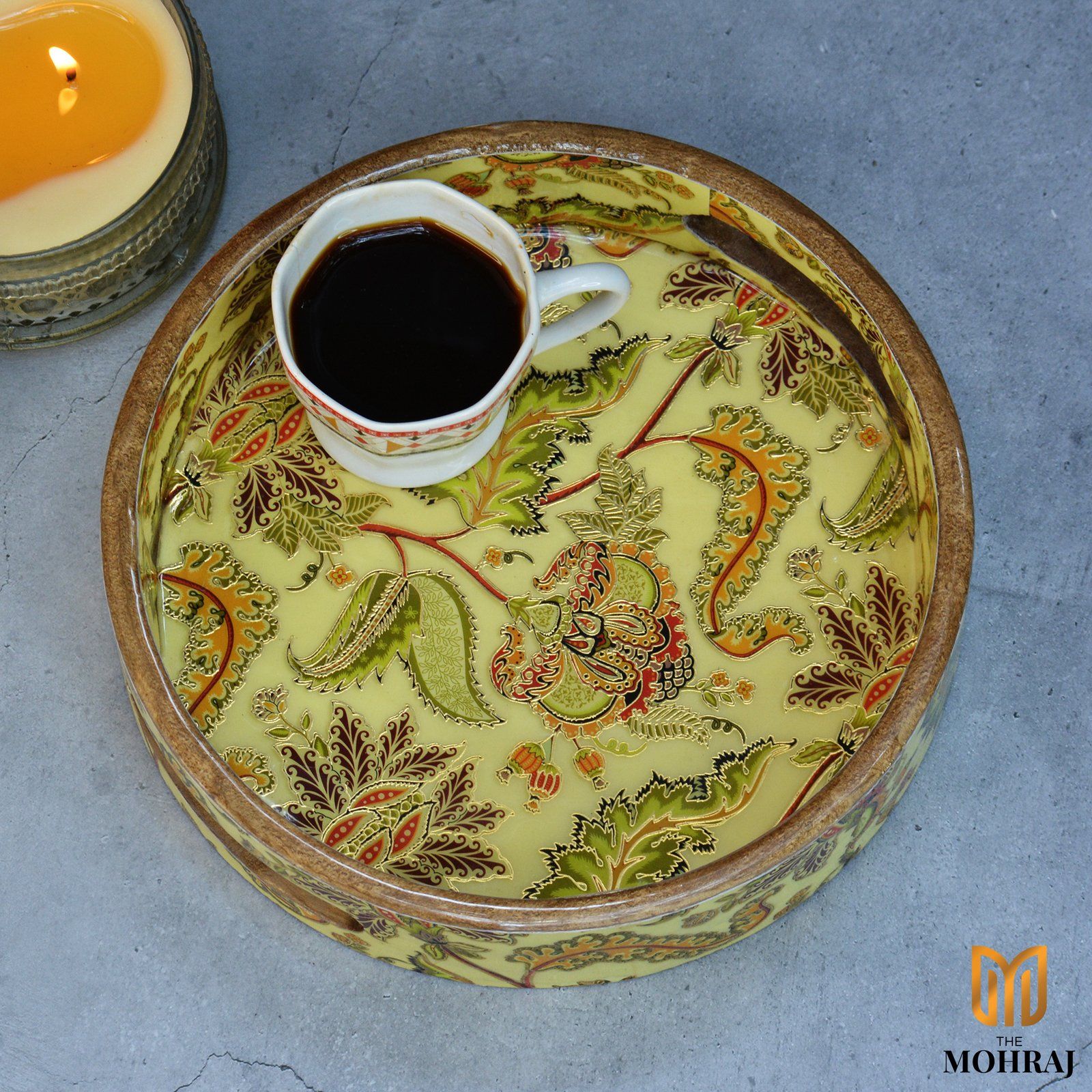 The Mohraj Indian Crafted Round MDF Trays with Gold Foil Finish Set of 3