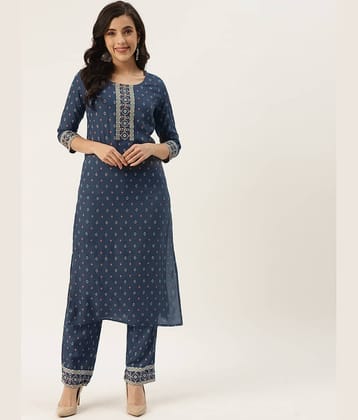 Kbz - Blue Straight Rayon Women's Stitched Salwar Suit ( Pack of 1 )