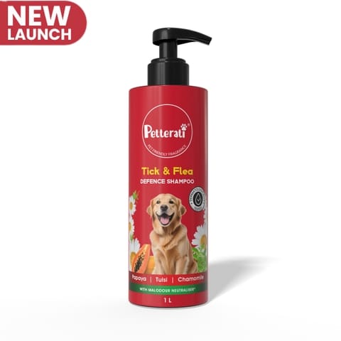 Petterati Tick & Flea Dog Shampoo with Papaya, Tulsi & Chamomile, Dermatologically Tested - 1000ml