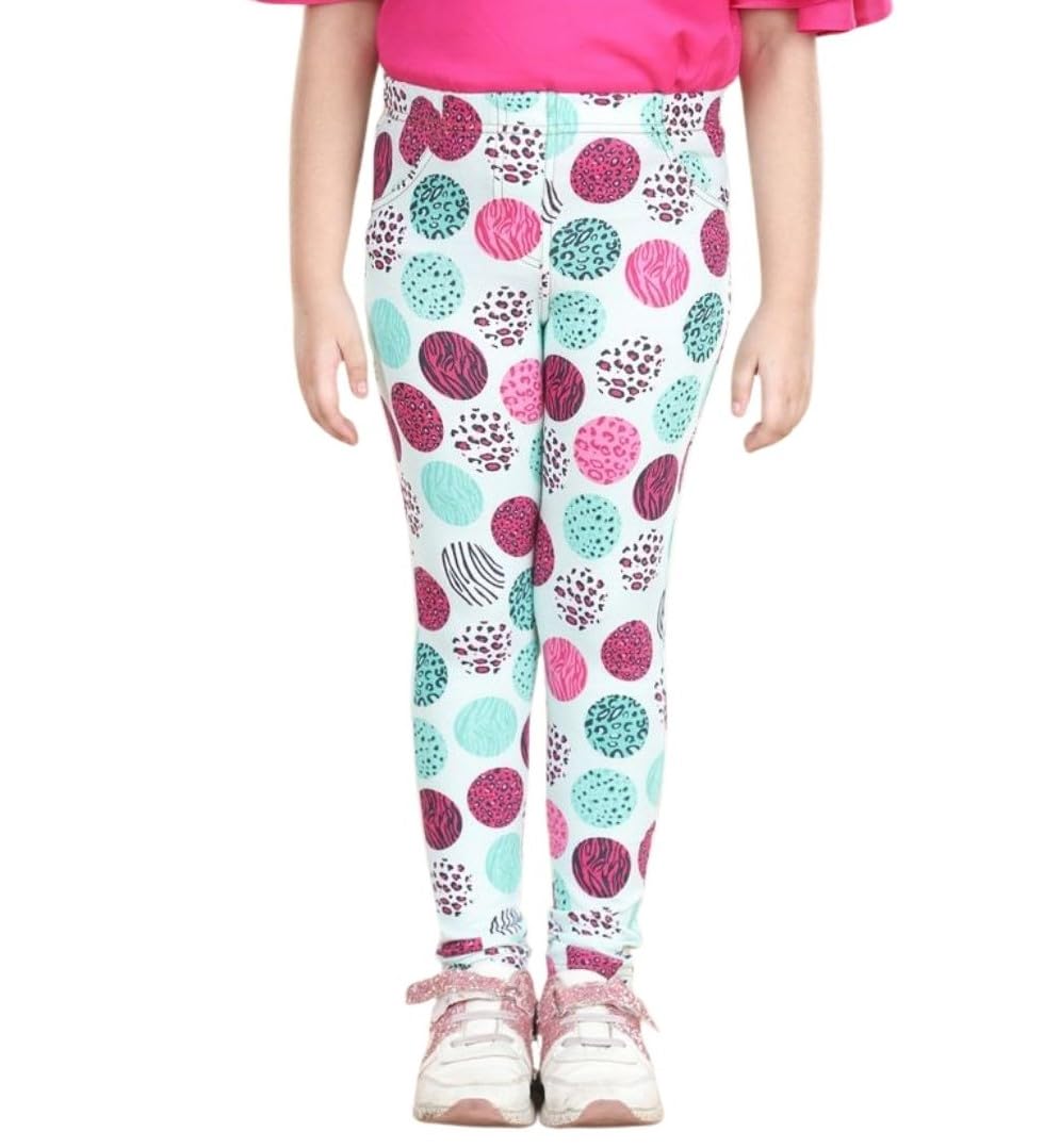 Girl's Cotton Blended Floral Elasticated Jeggings (Multicolor, 3-4-Yrs)-PID66078