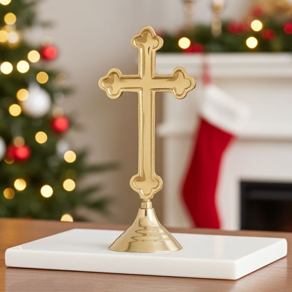 Brass Decorative Showpiece Christmas Cross � Perfect Christian Gift For Church, Altar & Home, Height : 10 Inch (FMAS486 C)