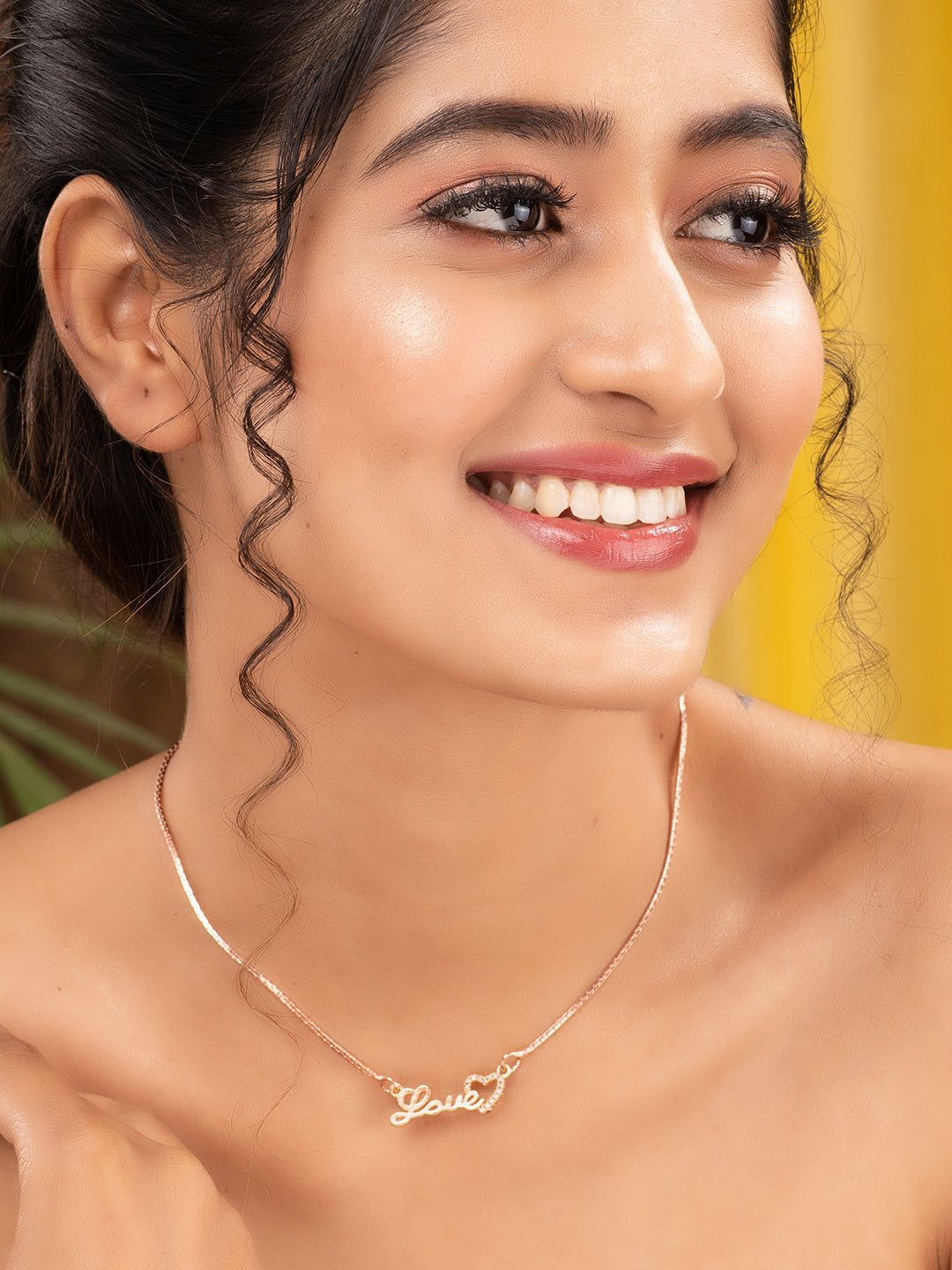 Matt Rose Gold Toned Love Minimal Chain Necklace