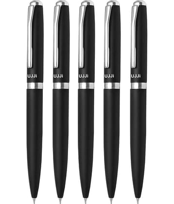 UJJi Black Color Matte Finish Body Pack of 5 Twist Mechanism (Blue Ink) Metal Ball Pen