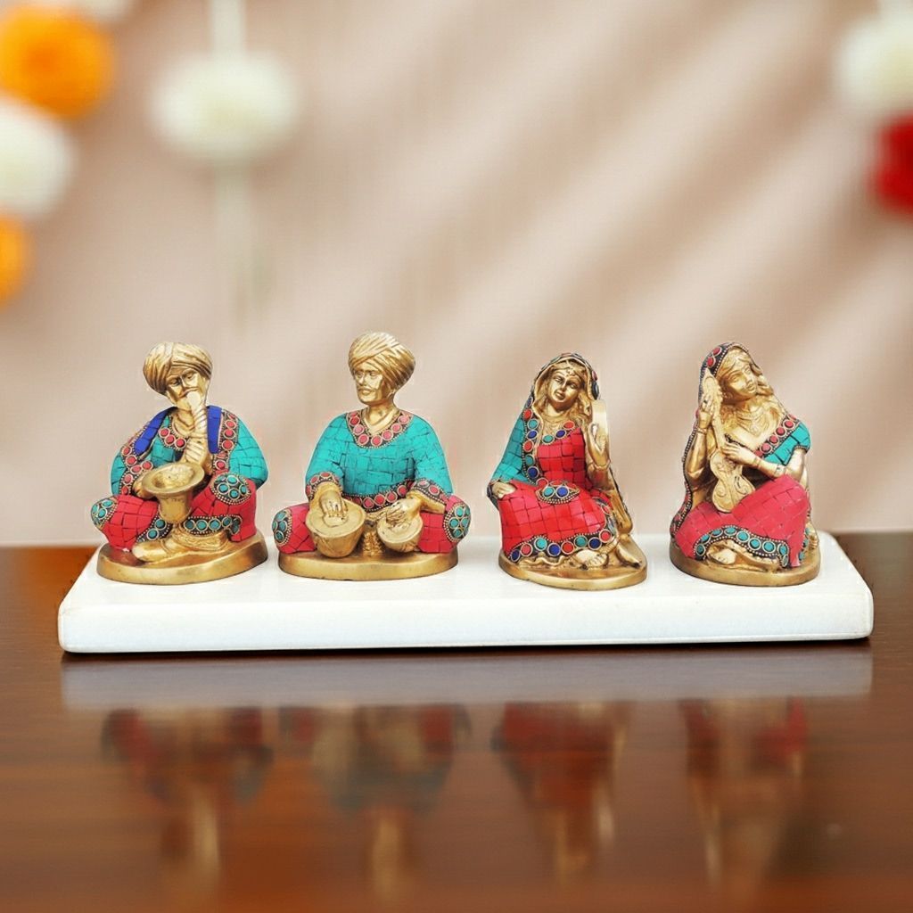 Brass Showpiece Rajasthani Musical Set Of 4 Pieces Statue, Height : 6.3 Inch (BSMAS189)